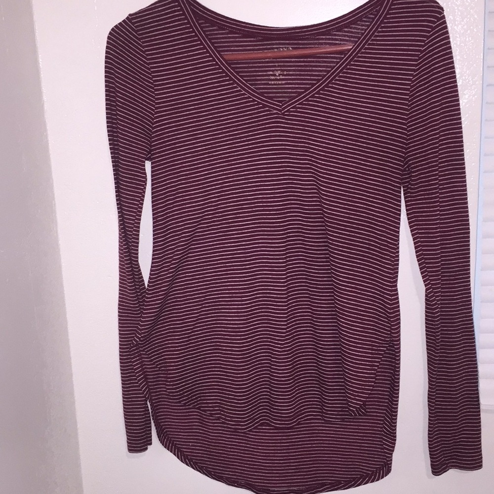 Long Sleeve-Red Wine Color with White Stripes